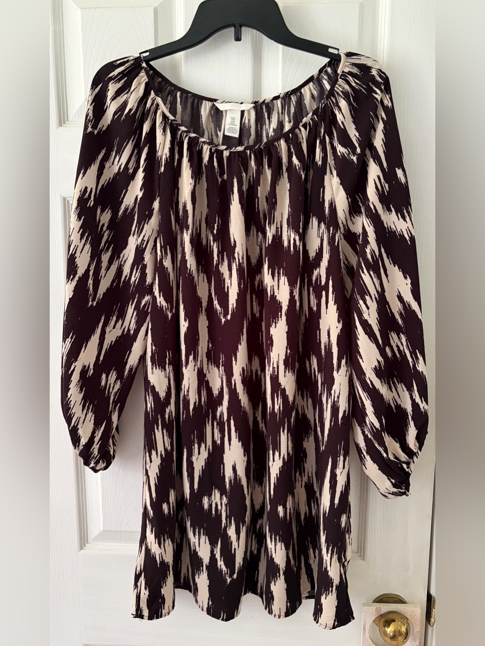 H&M Black and Cream Patterned Peasant Dress